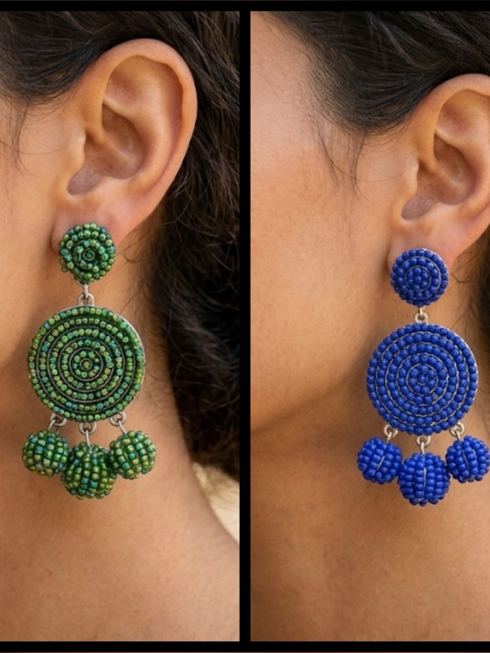 Coiris Green & Blue Bead Ball Dangle Stud Earrings 2 Pair